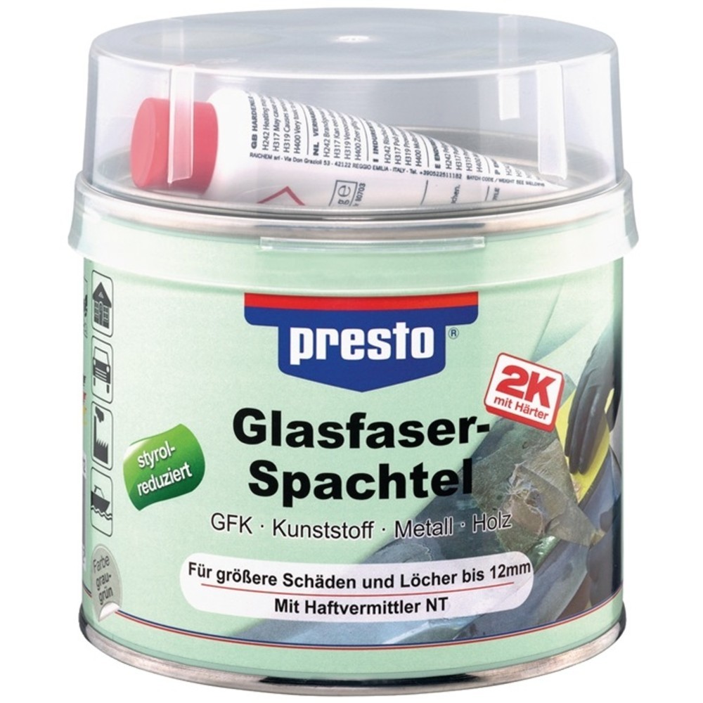 Produktabbildung Nr. 2: Remplisseur en fibre de verre PRESTO 2K ext.gris-vert, durcisseur rouge 1000g boîte PRESTO
