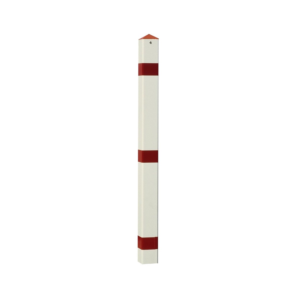 Produktabbildung: Sperrpfosten aus Stahl, umlegbar, Vierkant 70x70 mm zum Einbetonieren + Zylinderschloss, rot/weiss