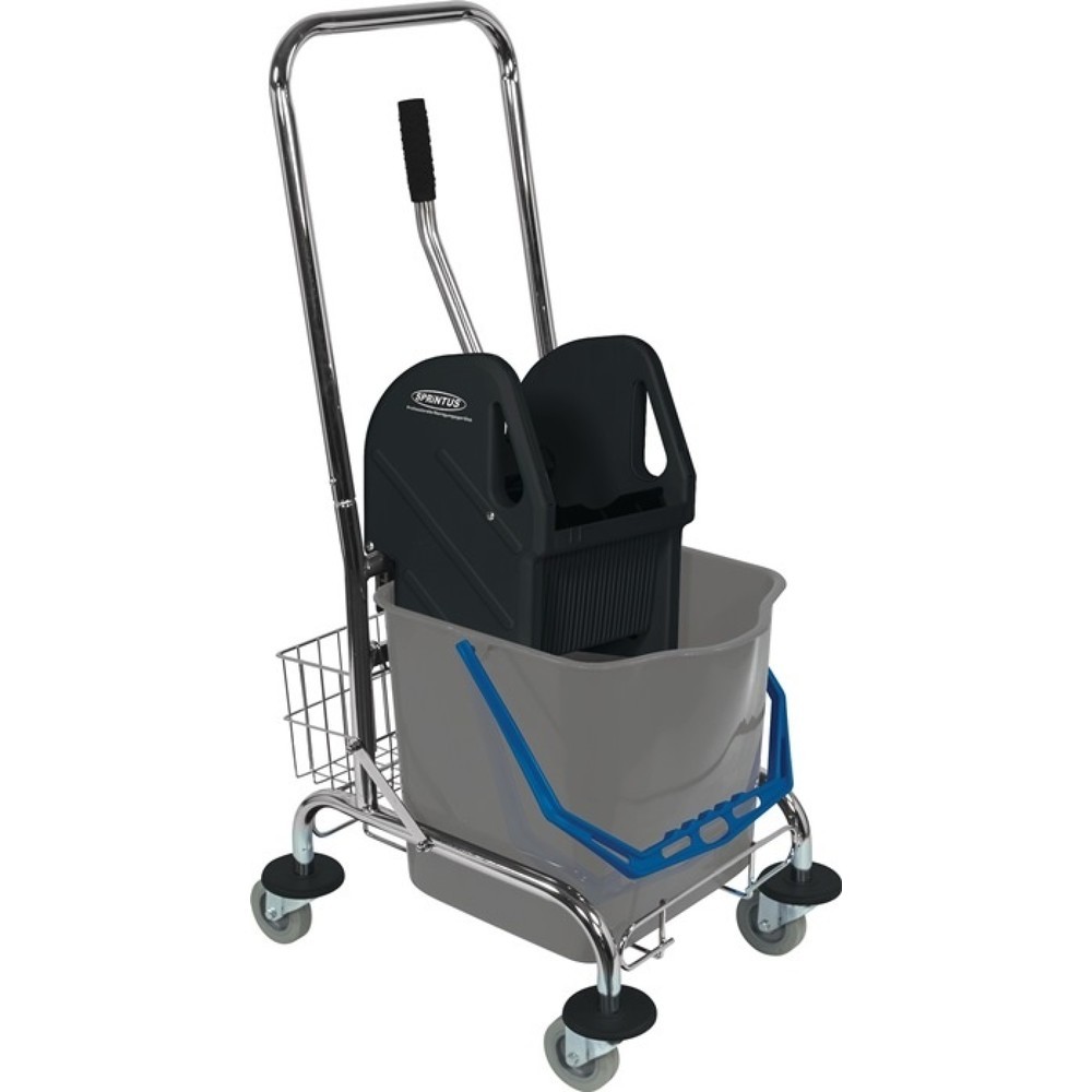 Produktabbildung: SPRiNTUS  Reinigungswagen, Stahlrohr, Eimer 1 x 27 l, Presse, Ablagekorb