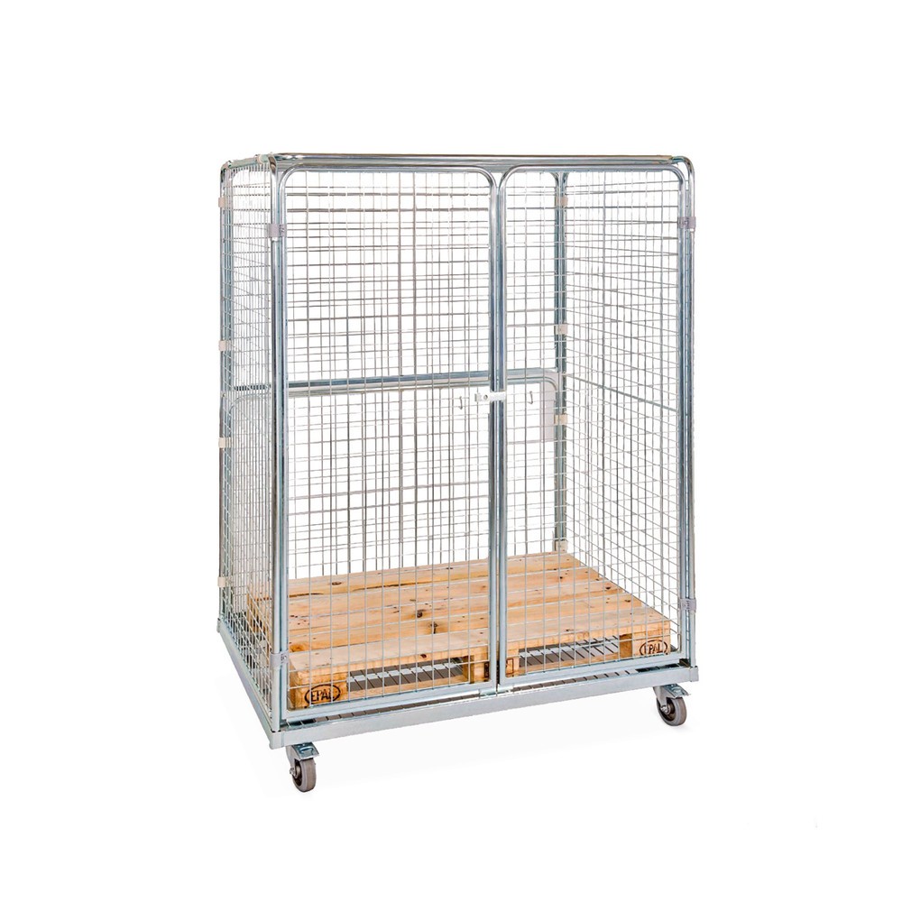 Produktabbildung: Stahl-Rollbehälter in Euro-Mass, 4-seitig mit Dach, Ladefläche 1.298 x 887 mm