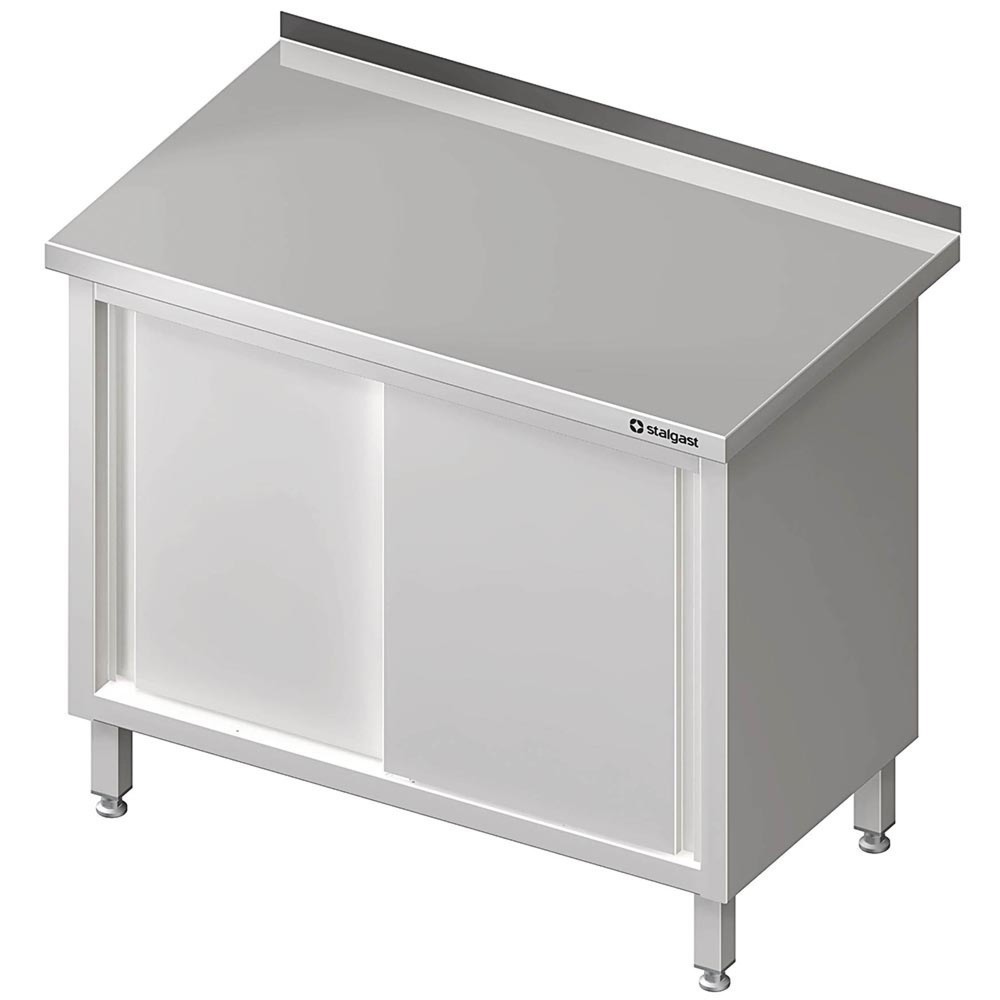 Produktabbildung: Stalgast Arbeitsschrank mit Schiebetüren, 900x600x850 mm, mit Aufkantung, verschweisst