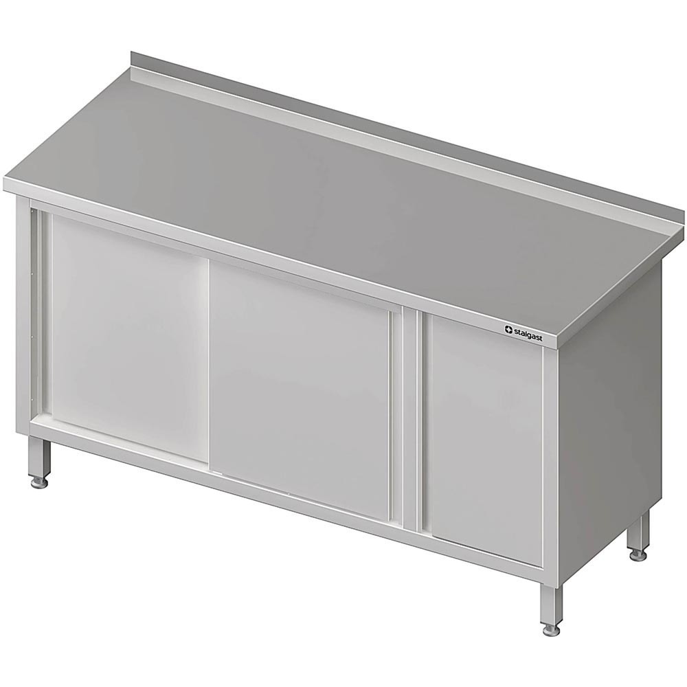 Produktabbildung: Stalgast Arbeitsschrank mit Schiebetüren, 1200x600x850 mm, mit Flügeltürschrank rechts, mit Aufkantung, verschweisst