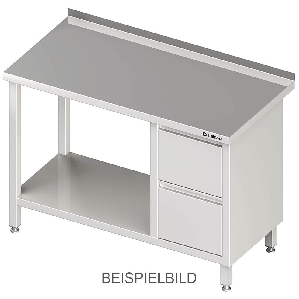 Produktabbildung: Stalgast Arbeitstisch mit Grundboden, 800x600x850 mm, mit 2er Schubladenblock links, ohne Aufkantung, verschweisst