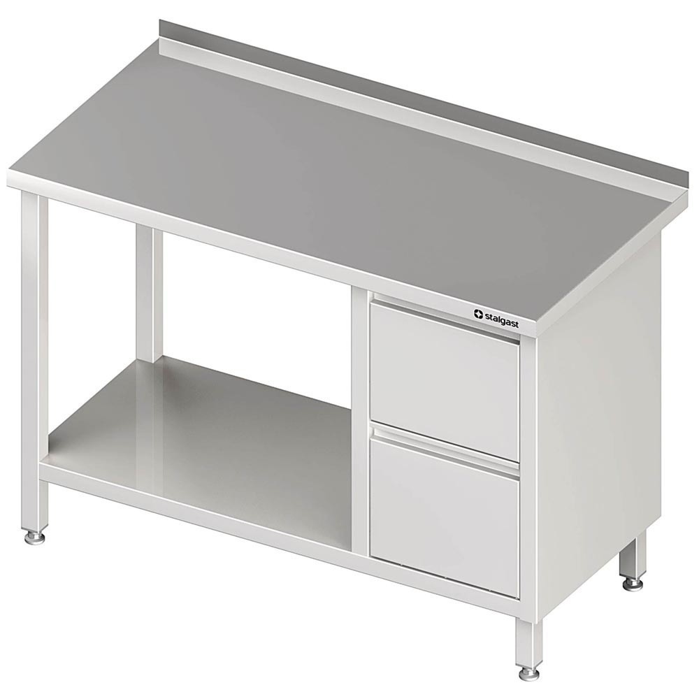 Produktabbildung: Stalgast Arbeitstisch mit Grundboden, 1400x600x850 mm, mit 2er Schubladenblock rechts, mit Aufkantung, verschweisst