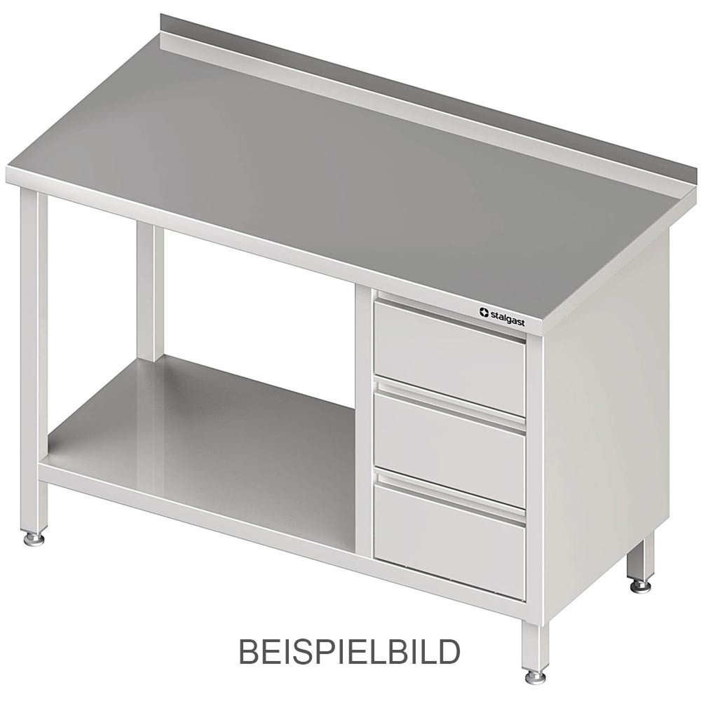 Produktabbildung: Stalgast Arbeitstisch mit Grundboden, 800x600x850 mm, mit 3er Schubladenblock rechts, ohne Aufkantung, verschweisst