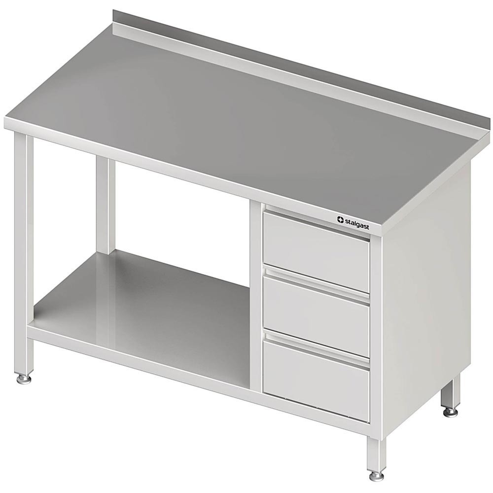 Produktabbildung: Stalgast Arbeitstisch mit Grundboden, 800x700x850 mm, mit 3er Schubladenblock rechts, mit Aufkantung, verschweisst