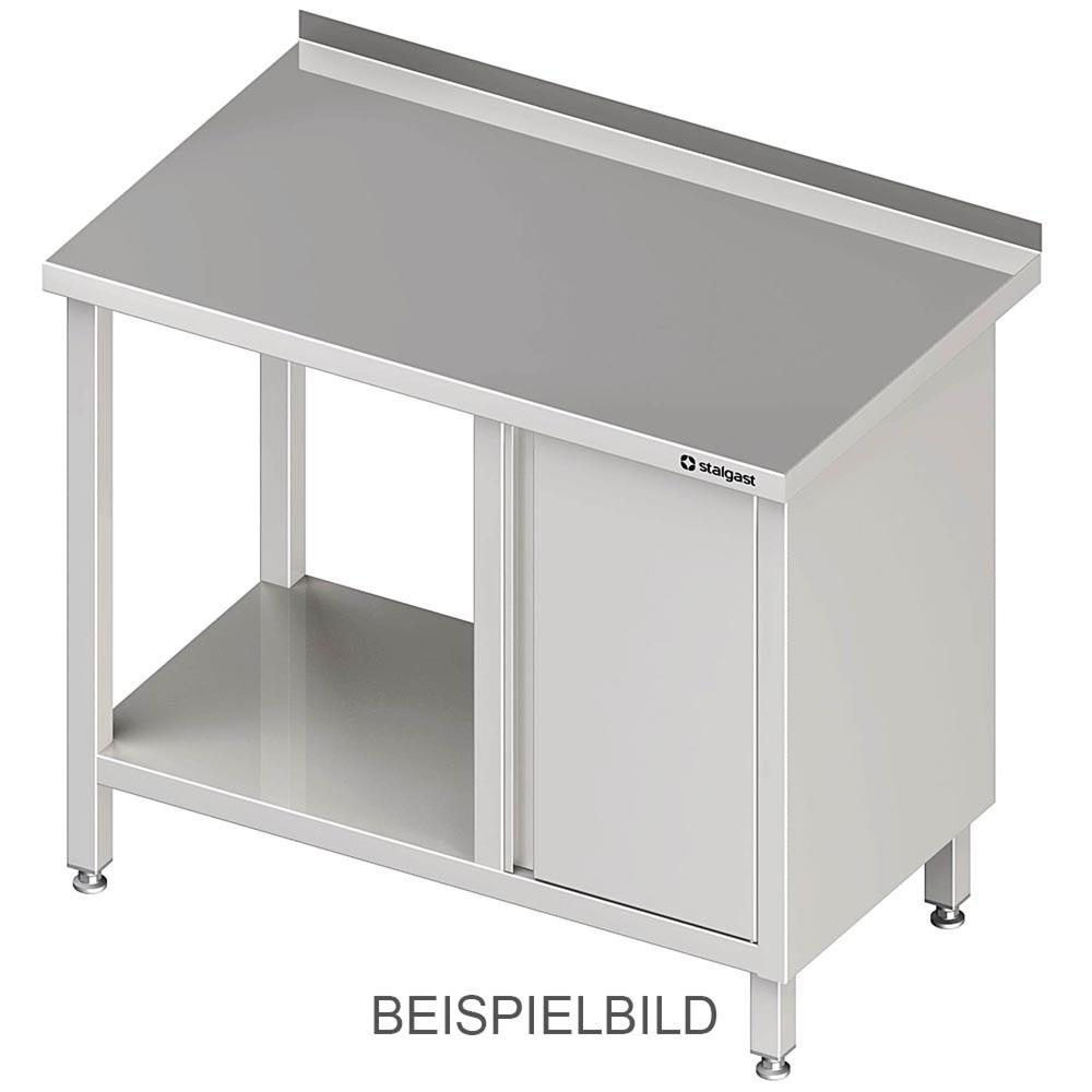 Produktabbildung: Stalgast Arbeitstisch mit Grundboden, 800x600x850 mm, mit Flügeltürschrank rechts, ohne Aufkantung, verschweisst