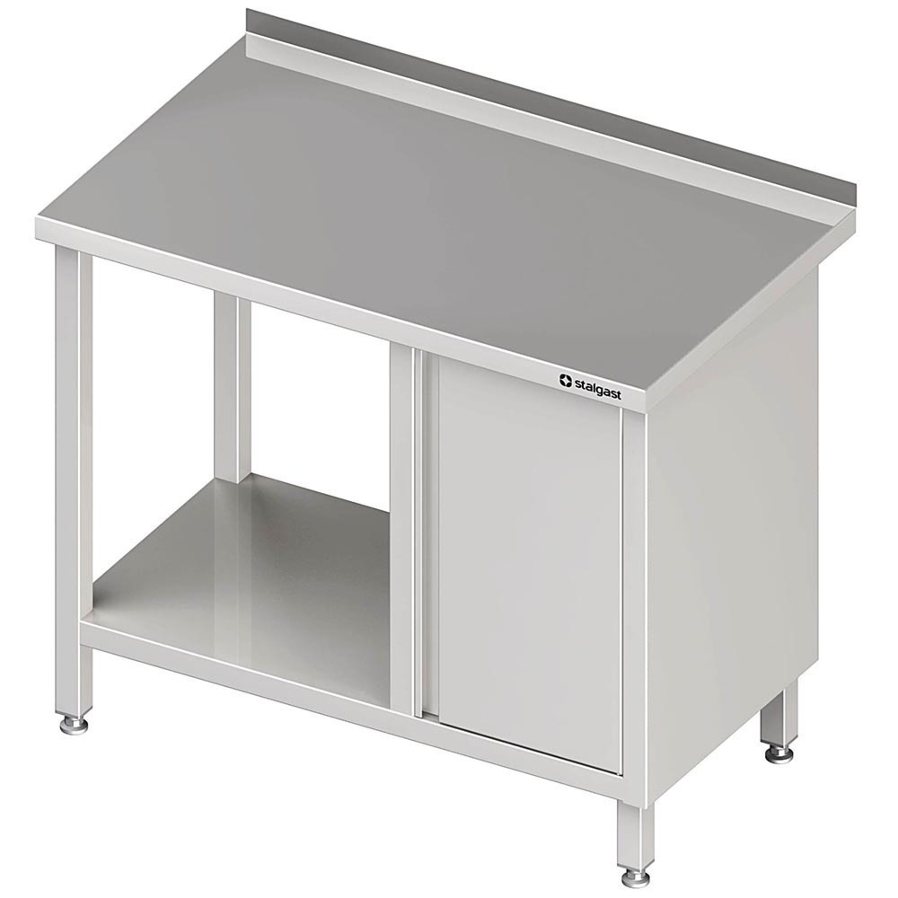 Produktabbildung: Stalgast Arbeitstisch mit Grundboden, 800x600x850 mm, mit Flügeltürschrank rechts, mit Aufkantung, verschweisst