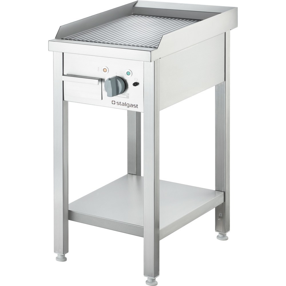 Illustration du produit: Stalgast Elektro-Griddleplatte als Standgerät - gerillt, Unterbau offen, 400 x 700 x 850 mm (BxTxH)