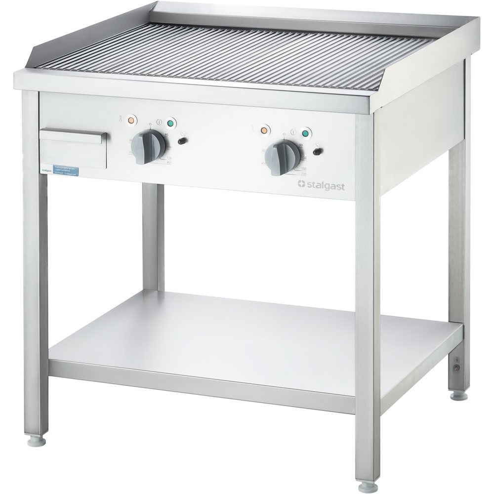 Illustration du produit: Stalgast Elektro-Griddleplatte als Standgerät - gerillt, Unterbau offen, 800 x 700 x 850 mm (BxTxH)