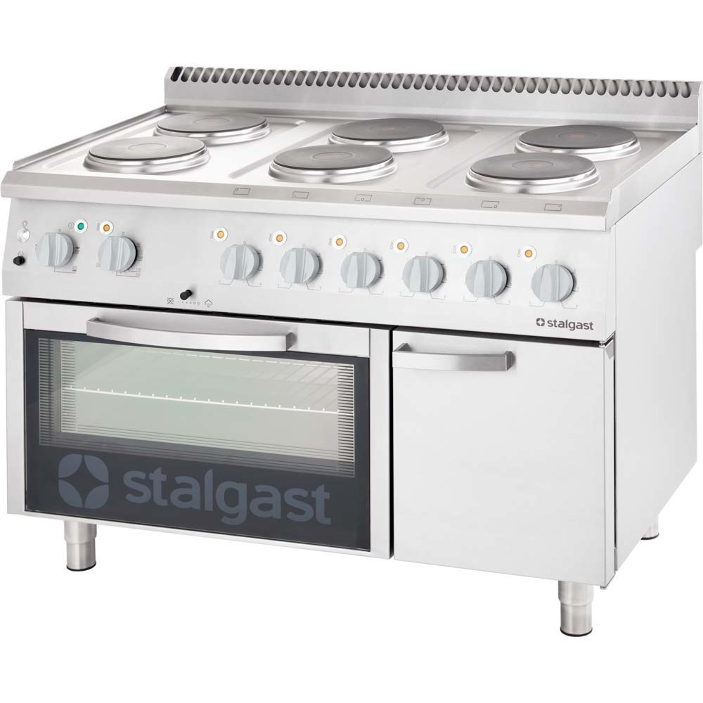 Produktabbildung: Stalgast Elektro-Herd mit 6 Kochplatten, statischem Backofen GN 2/1 und eintürigem Unterschrank, Serie 700 ND