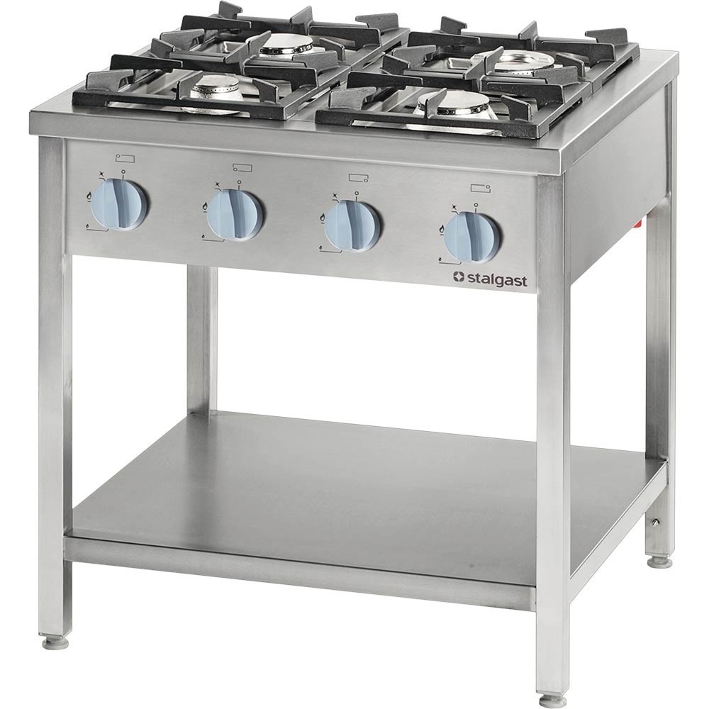 Produktabbildung: Stalgast Gasherd Serie 900 - 4-Brenner (3,5+5+2x7), 22,5 kW, G20, 900 x 900 x 850 mm (BxTxH)