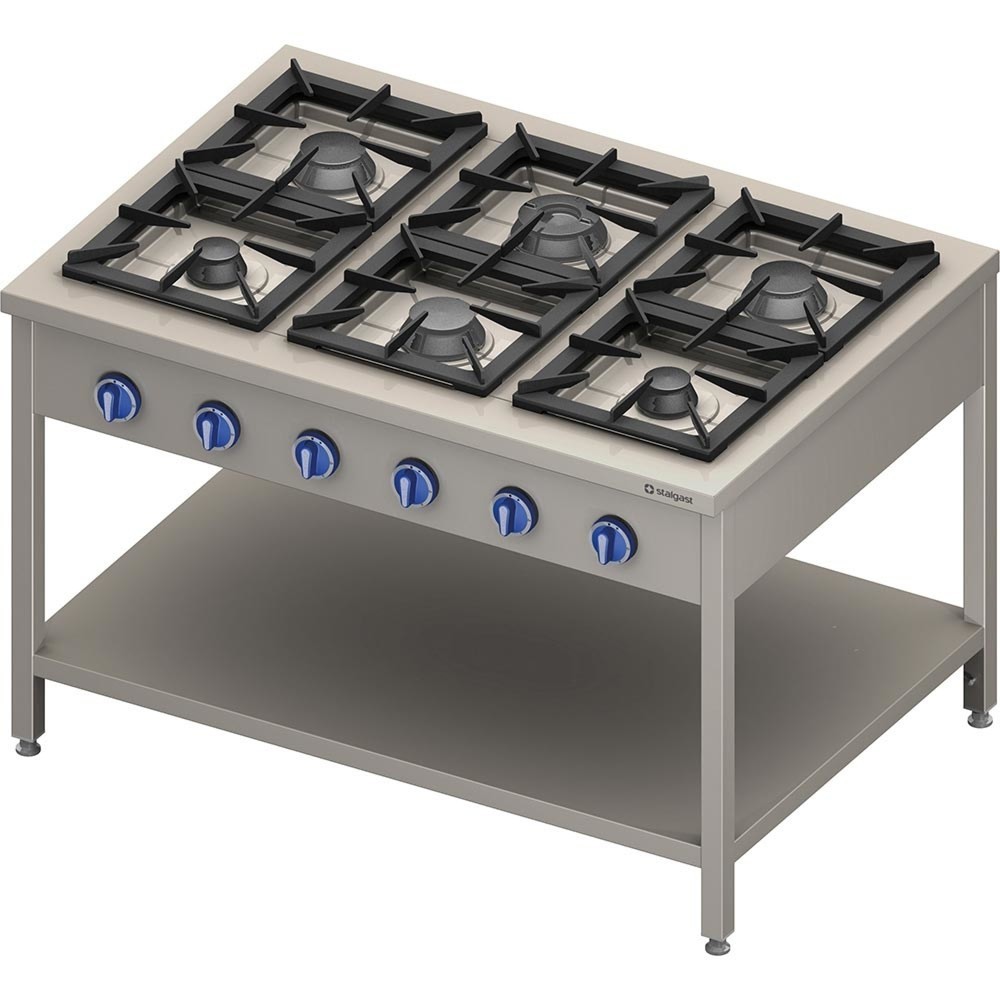 Produktabbildung: Stalgast Gasherd Serie 900 - 6-Brenner (3,5+3x5+2x7), 32,5 kW, G20, 1300 x 900 x 850 mm (BxTxH)