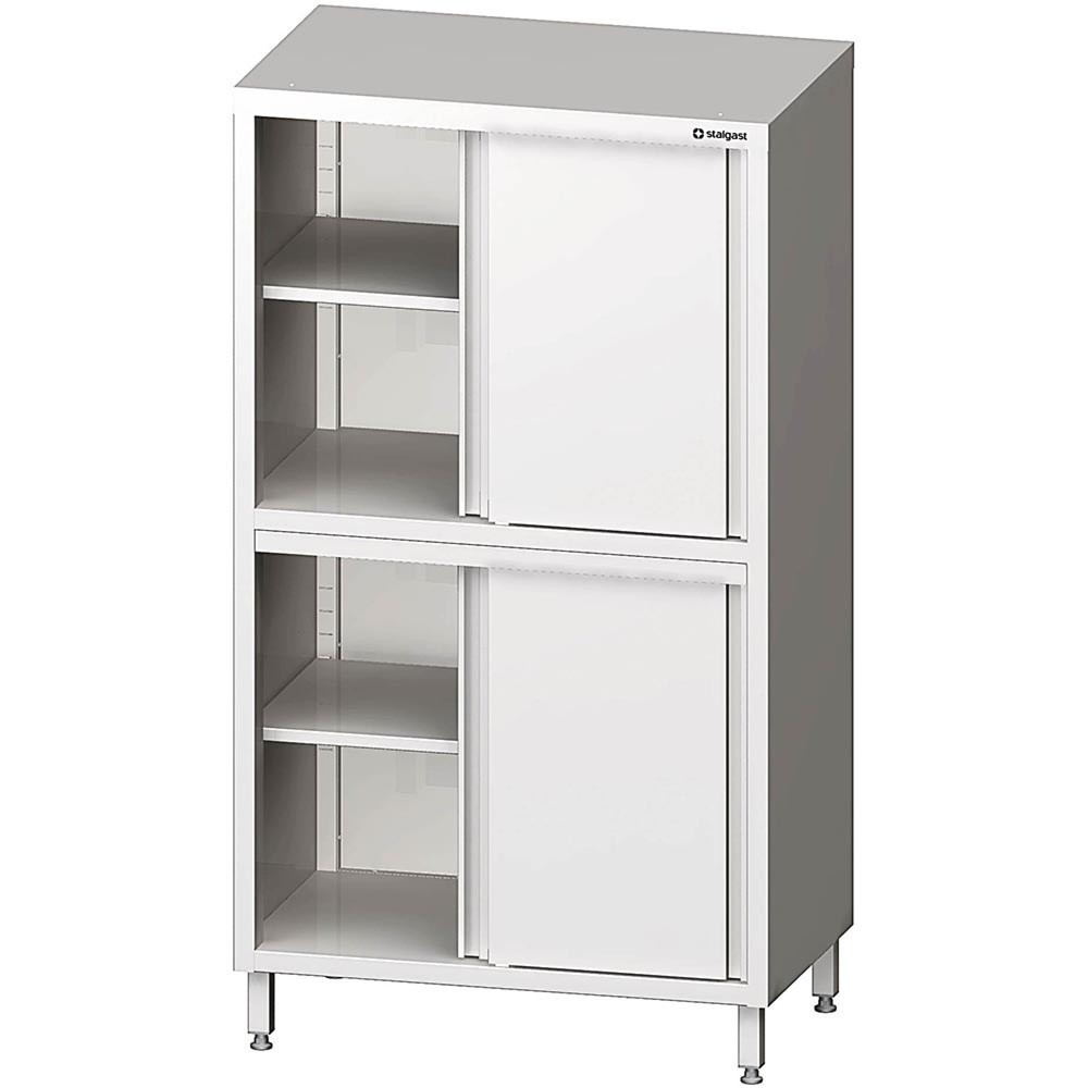 Produktabbildung: Stalgast Hochschrank mit Schiebetüren, 900x600x1800 mm, mit zwei Schrankräumen, verschweisst
