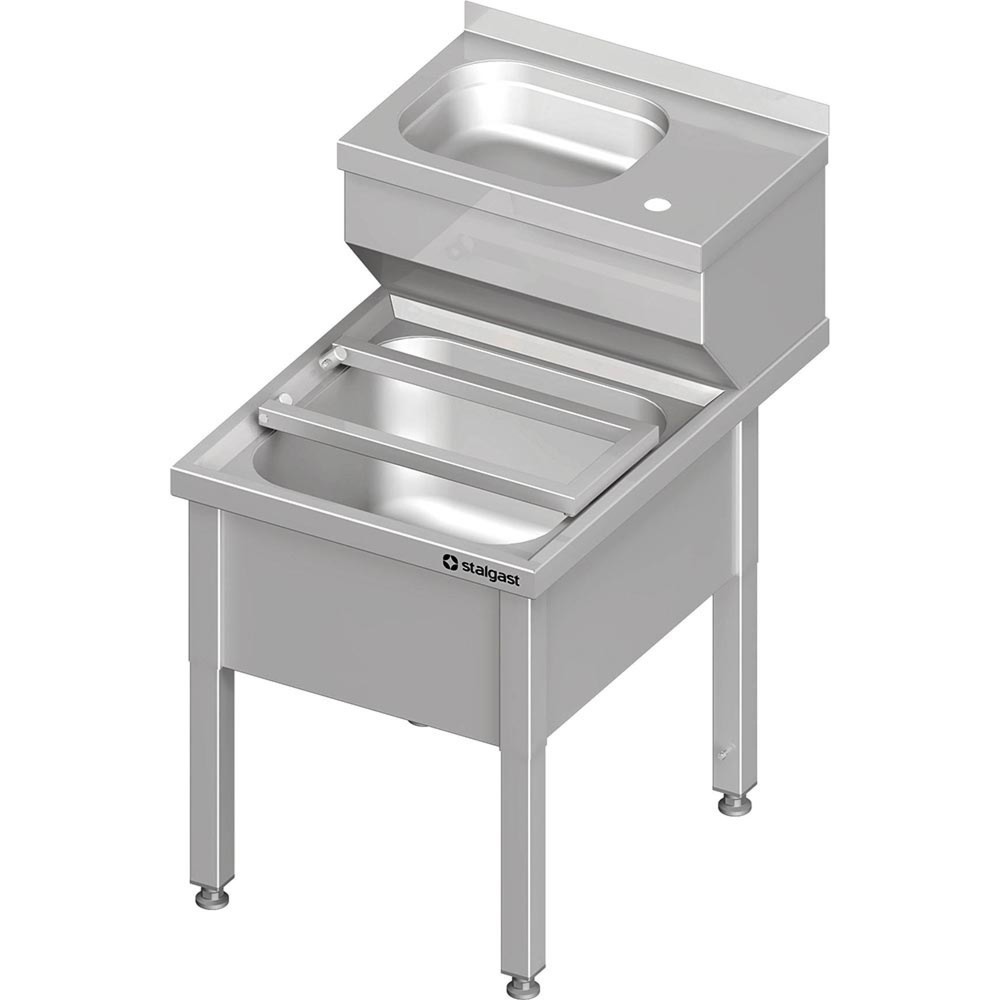 Produktabbildung: Stalgast Handwasch- und Ausgussbecken-Kombination, 500x700x850 mm, mit klappbaren Abstellrost, mit Aufkantung, verschweisst