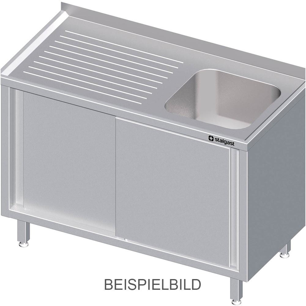 Produktabbildung: Stalgast Spülschrank mit Schiebetüren 1000x600x850 mm, mit einem Becken links, mit Aufkantung, verschweisst