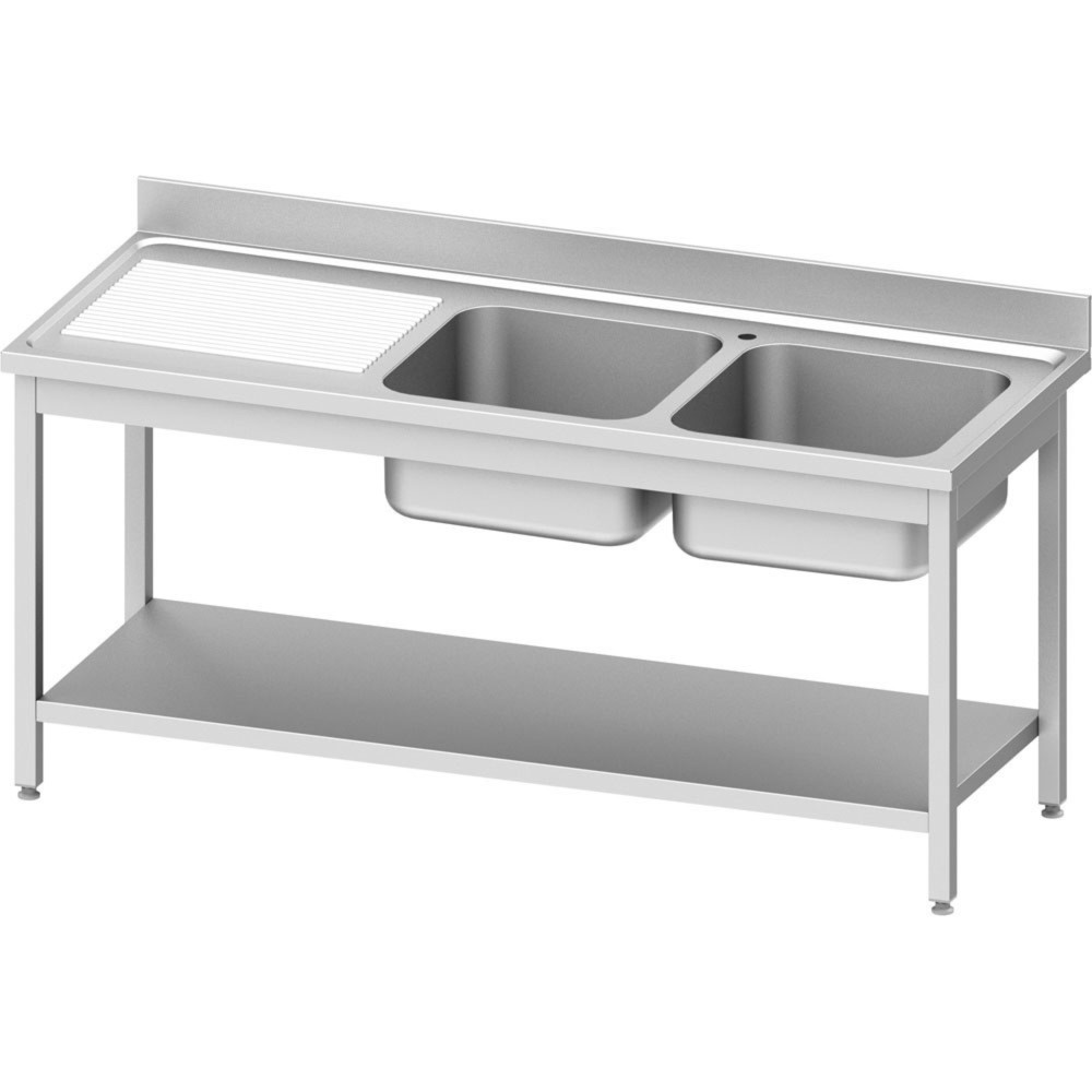 Produktabbildung: Stalgast Spültisch ECO mit Grundboden 1400x600x850 mm, mit zwei Becken rechts, mit Aufkantung, Selbstmontage