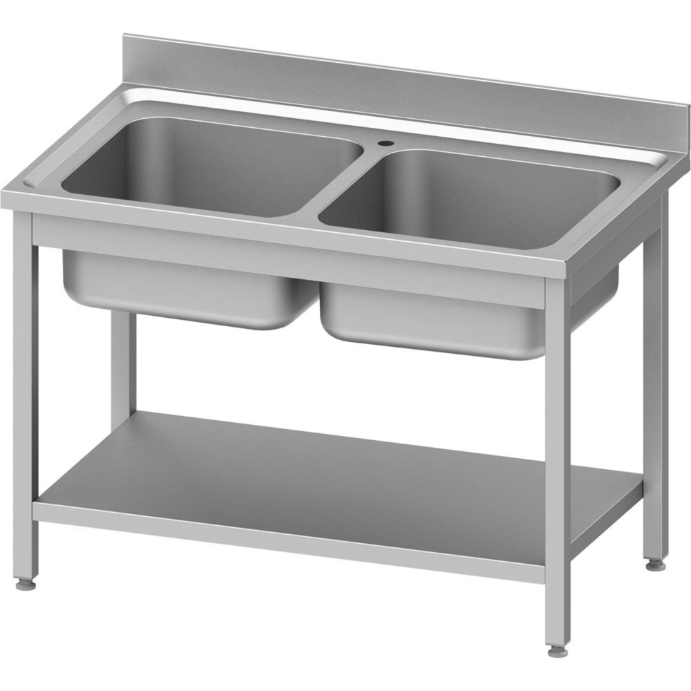 Produktabbildung: Stalgast Spültisch ECO mit Grundboden 1200x600x850 mm, mit zwei Becken und Aufkantung, Selbstmontage