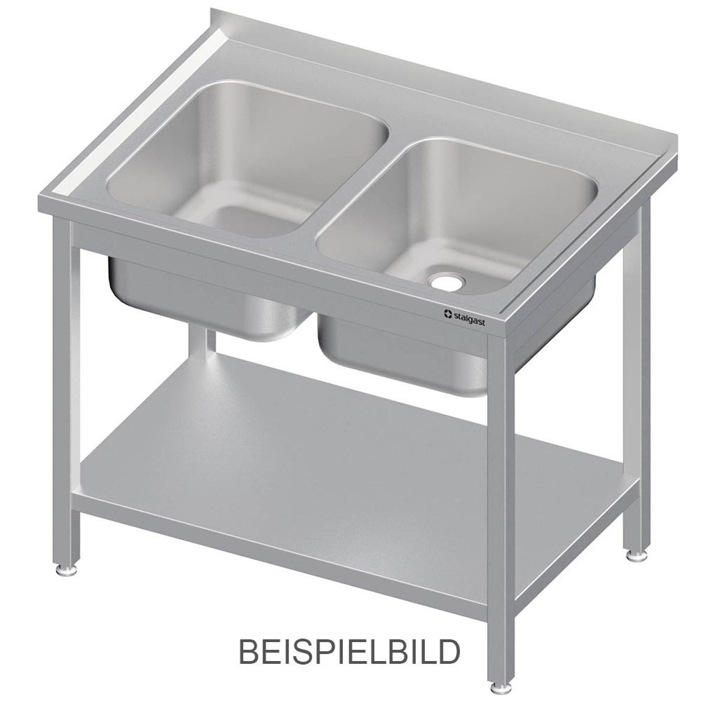 Produktabbildung: Stalgast Spültisch mit Grundboden 1000x600x850 mm, mit zwei Becken mit Aufkantung, verschweisst