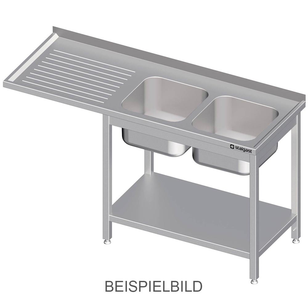 Produktabbildung: Stalgast Spültisch mit Grundboden, und Überstand, 1800x600x900 mm, mit zwei Becken links, mit Aufkantung, verschweisst