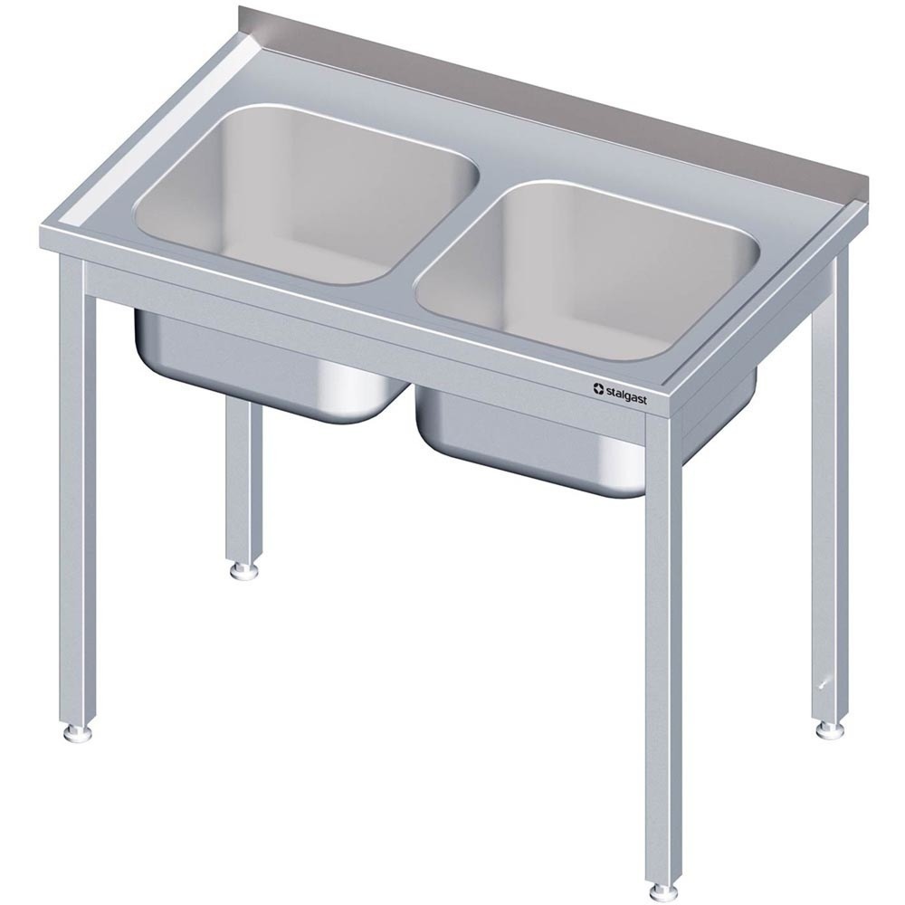 Produktabbildung: Stalgast Spültisch ohne Grundboden 1300x600x850 mm, mit zwei Becken rechts, mit Aufkantung, verschweisst