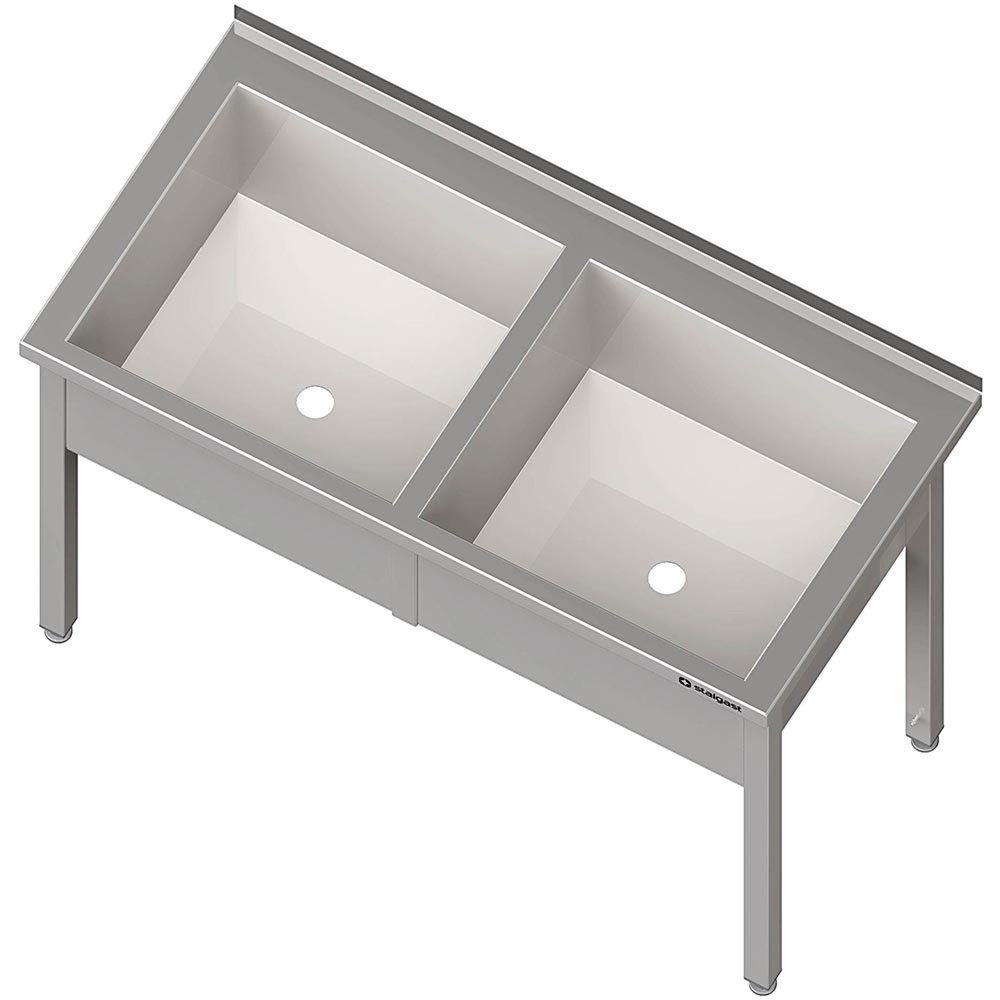 Produktabbildung: Stalgast Topfspüle mit zwei Becken, 1200x600x850 mm, 300 mm Beckenhöhe, mit Aufkantung, verschweisst
