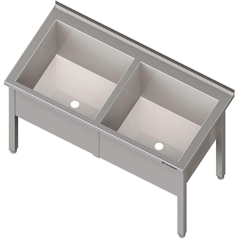Produktabbildung: Stalgast Topfspüle mit zwei Becken, 1400x700x850 mm, 400 mm Beckenhöhe, mit Aufkantung, verschweisst