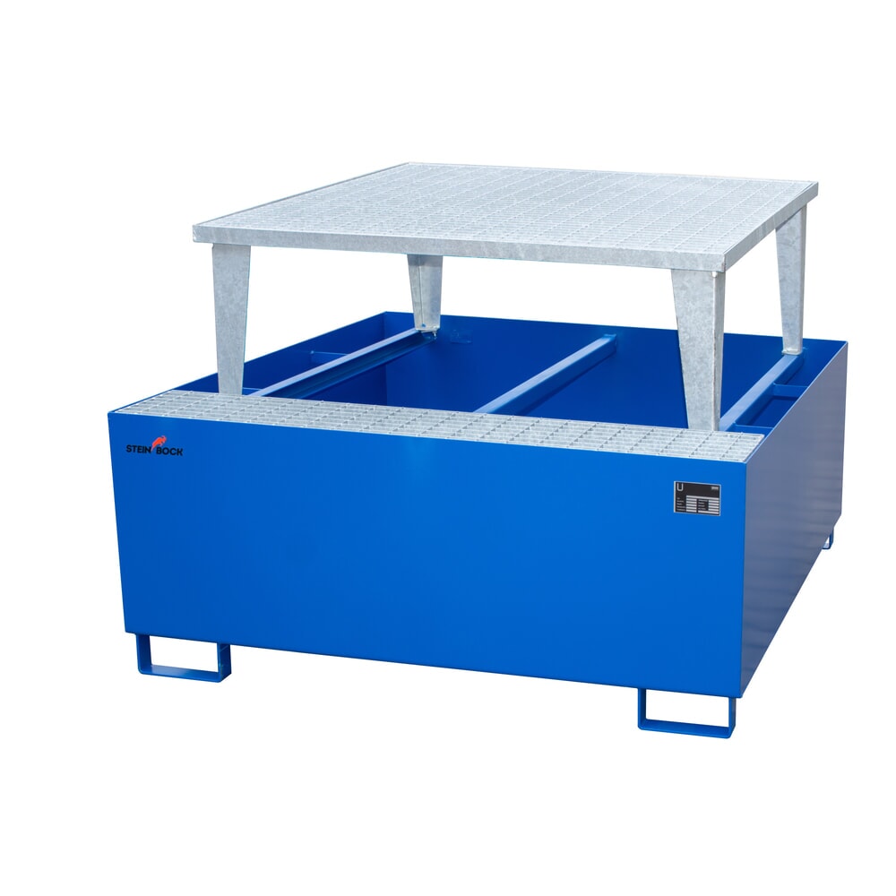 Produktabbildung Nr. 1: Steinbock® Auffangwanne aus Stahl für 1x KTC/IBC, inkl. Abfüllaufsatz, blau