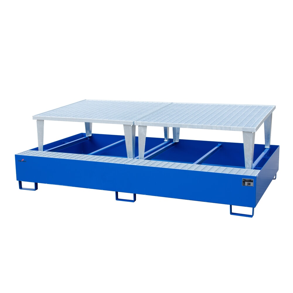 Produktabbildung Nr. 1: Steinbock® Auffangwanne aus Stahl für 2x KTC/IBC, inkl. 2x Abfüllaufsatz, blau