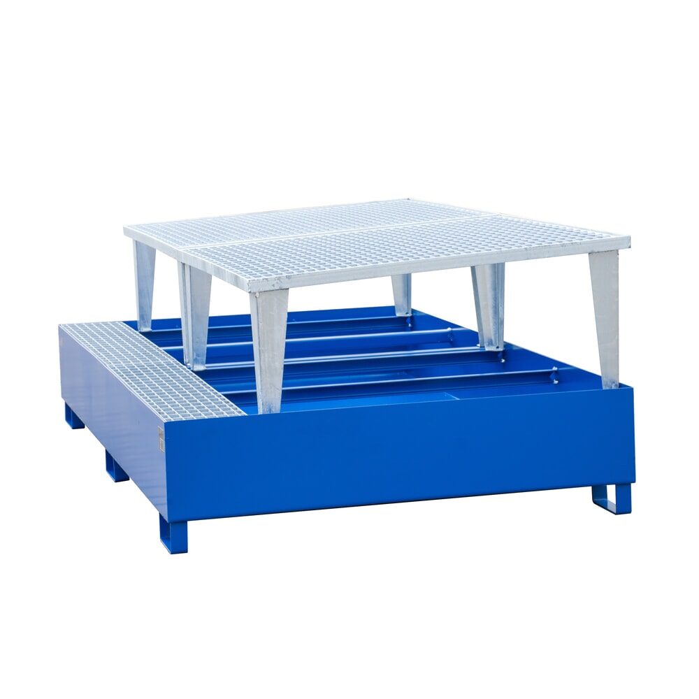 Produktabbildung Nr. 4: Steinbock® Auffangwanne aus Stahl für 2x KTC/IBC, inkl. 2x Abfüllaufsatz, blau