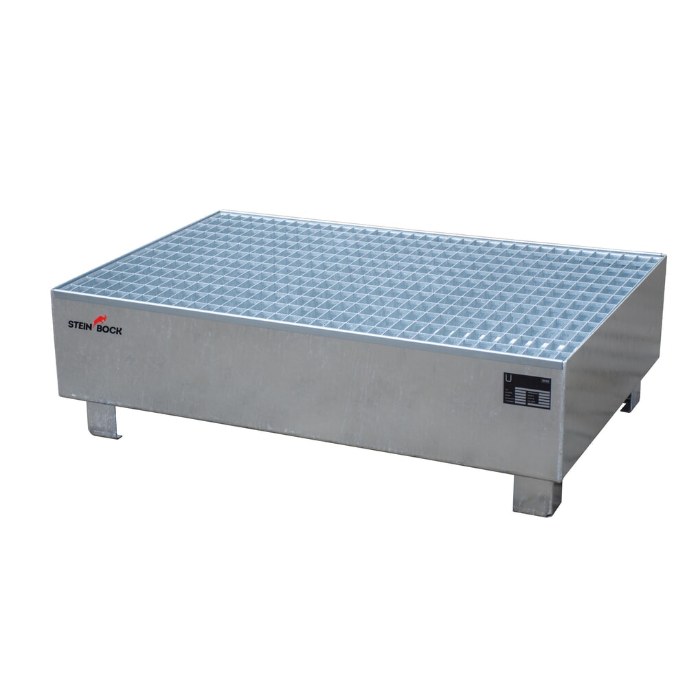 Produktabbildung: Steinbock® Auffangwanne, 2x 200 l, HxBxT 360 x 800 x 1.200 mm, inkl. Gitterrost, feuerverzinkt