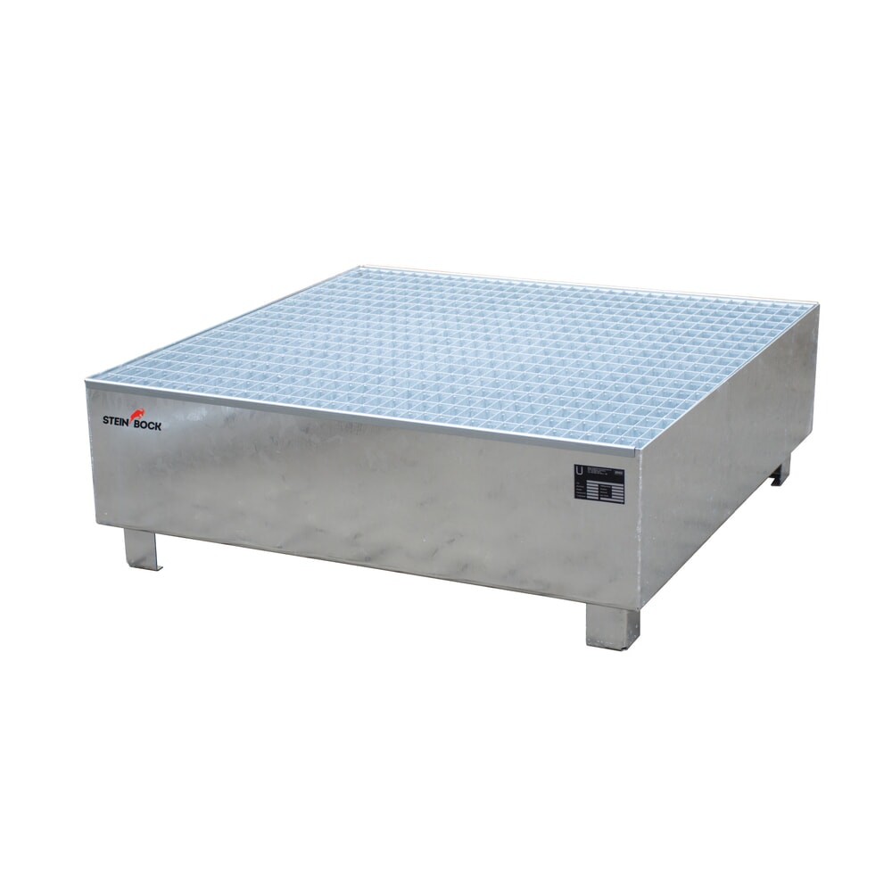 Produktabbildung: Steinbock® Auffangwanne, 4x 200 l, HxBxT 415 x 1.200 x 1.200 mm, inkl. Gitterrost, feuerverzinkt