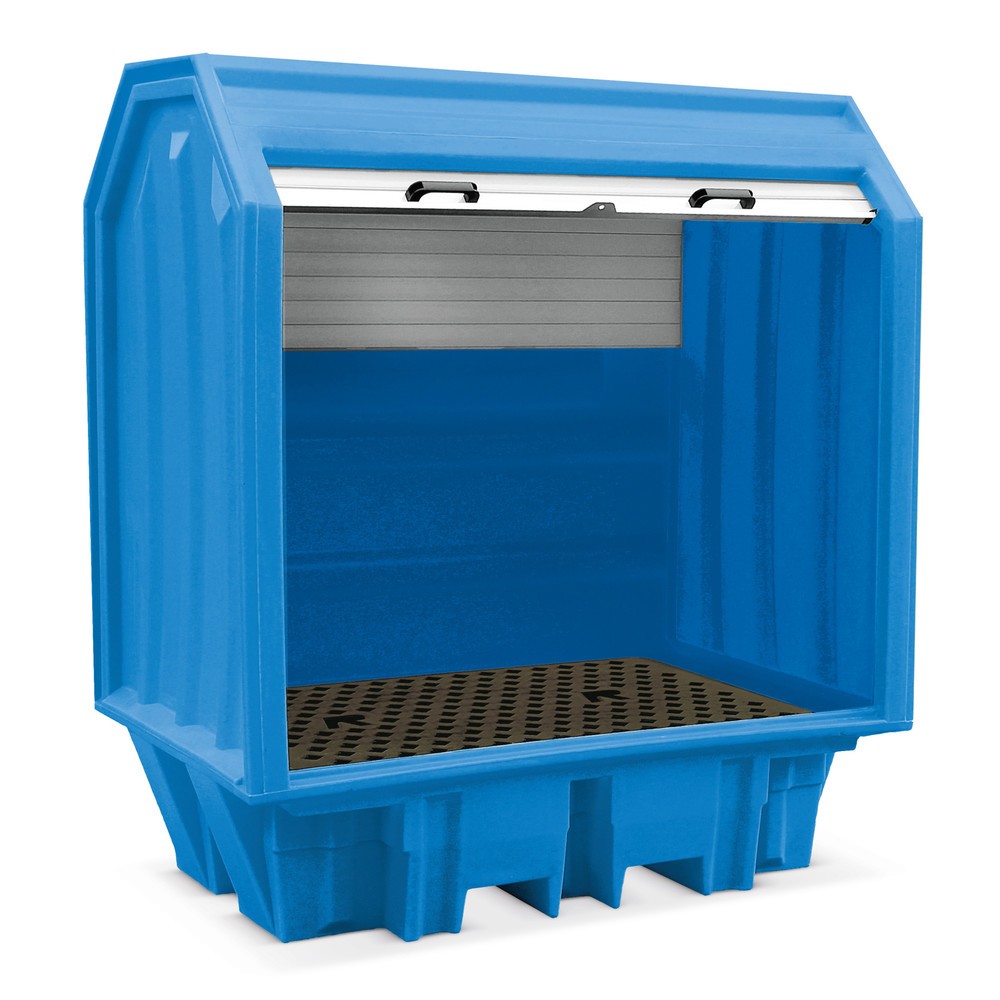 Produktabbildung: Steinbock® Gefahrstoff-Depot aus PE, Rolltor, für 2x 200-Liter-Fässer