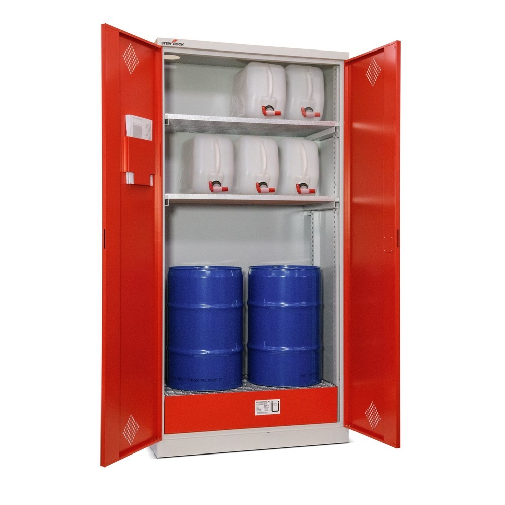 Produktabbildung: Steinbock® Ölschrank, mit höhenverstellbaren  Gitterrostböden, abschliessbar, 1 Auffangwanne
