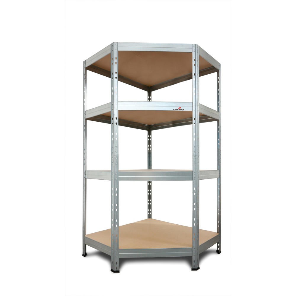 Illustration du produit: Steinbock® Rayonnage d'angle à tablettes Rivet galvanisé, charge par tablette 250 kg, HxlxP 1 800 x 900 x 450 mm