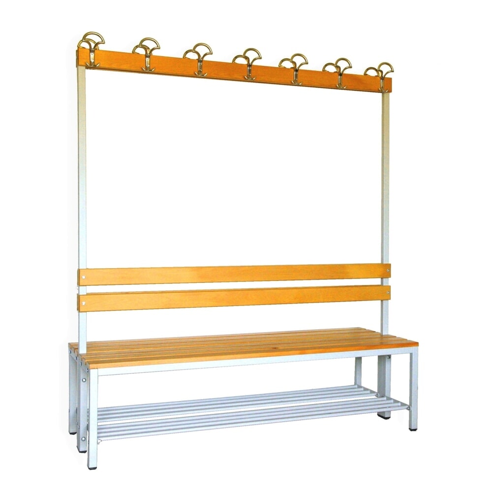 Produktabbildung Nr. 1: Steinbock® Umkleidesitzbank, 2-seitig mit Hakenleiste, Breite 1.500 mm, mit Schuhrost