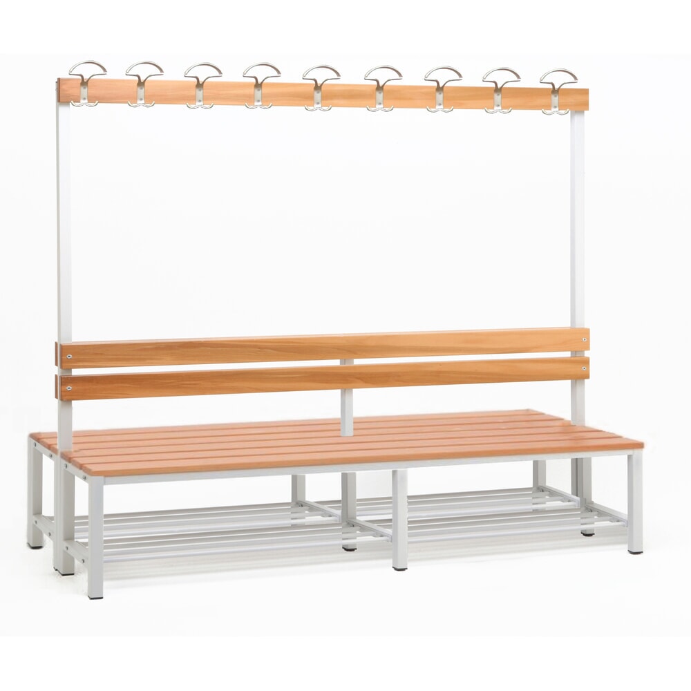 Produktabbildung Nr. 1: Steinbock® Umkleidesitzbank, 2-seitig mit Hakenleiste, Breite 2.000 mm, mit Schuhrost