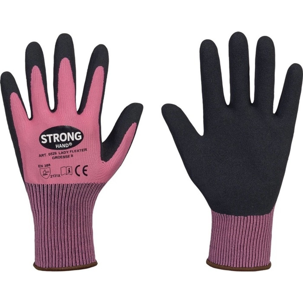 Produktabbildung: STRONGHAND Handschuhe LADY FLEXTER, EN 420/EN 388 PSA-Kategorie II, Grösse 6 pink/schwarz
