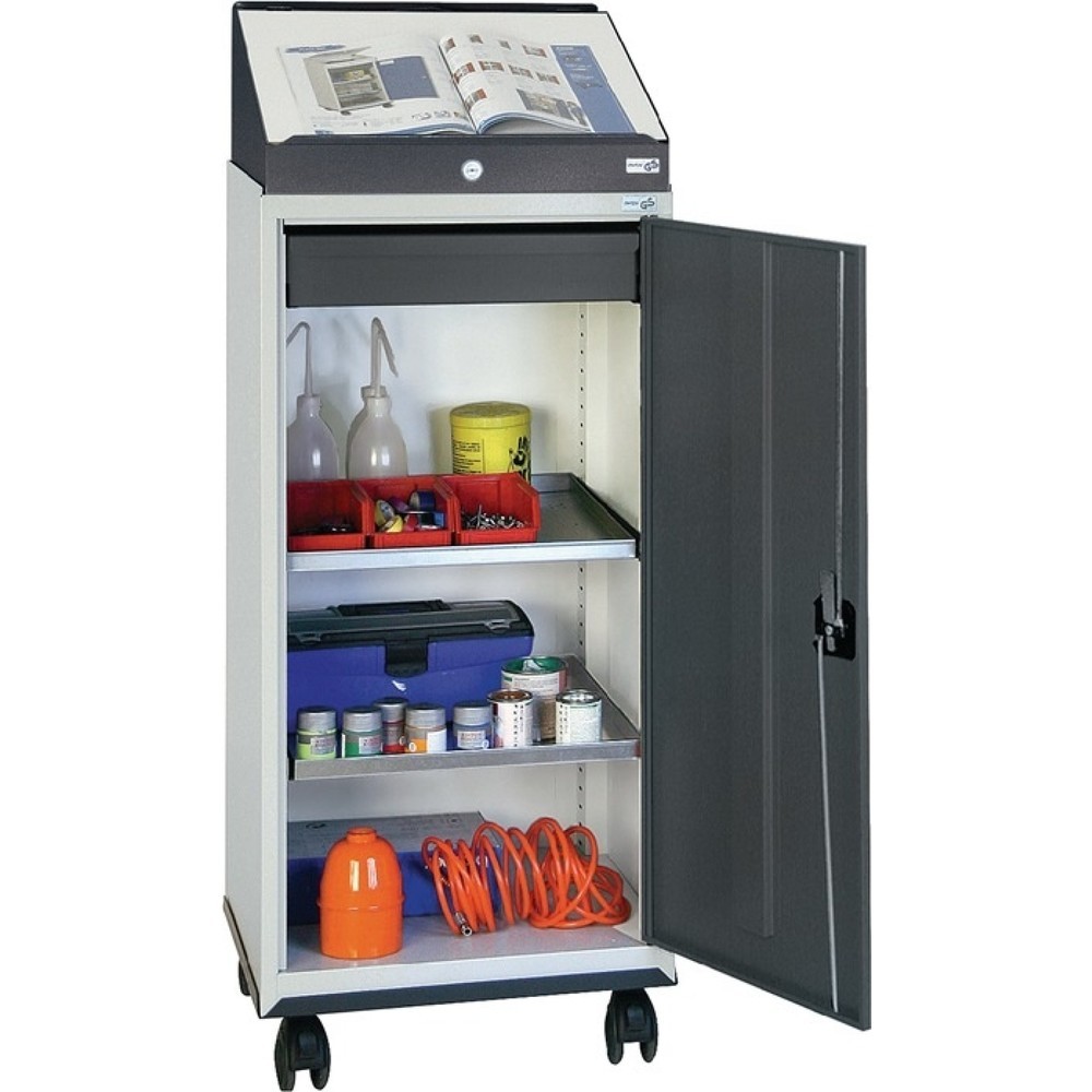 Illustration du produit: stumpf® Set d'armoires à outils, H 1 310xL 500xP 500 mm, avec pupitre, gris clair / gris anthracite