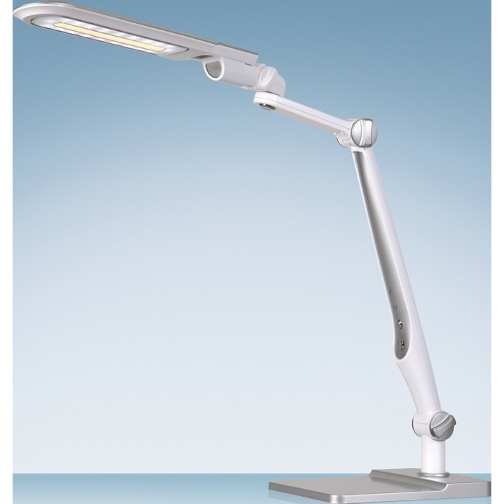 Illustration du produit: styro Schreibtischleuchte LED Multiflex, mit Standfuß und Klemme, ABS, Eisen, PS weiß/silber Höhe 600 mm, LED