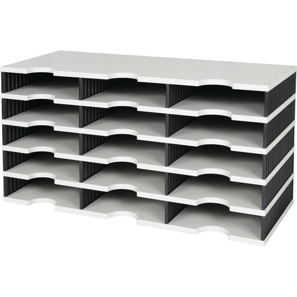 Produktabbildung: styro Sortierablage Trio, H363xB723xT331mm, 15 Fächer, Polystyrol grau/schwarz