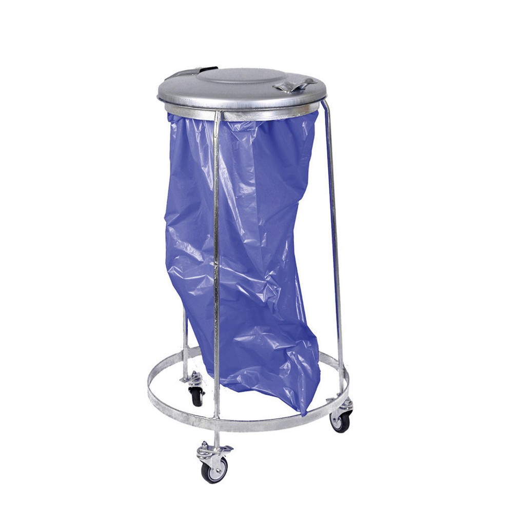 Illustration du produit: Support de sacs poubelle RENNER modèle 8016 pour sacs poubelle de 120 l, déplaçable, couvercle galvanisé