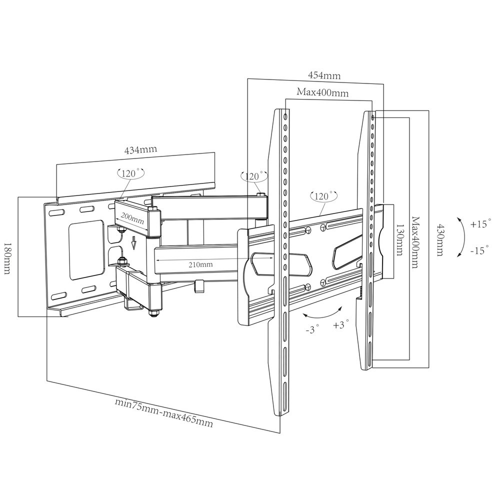 Produktabbildung Nr. 5: Support mural B-NS 400 pivotant, inclinable, noir