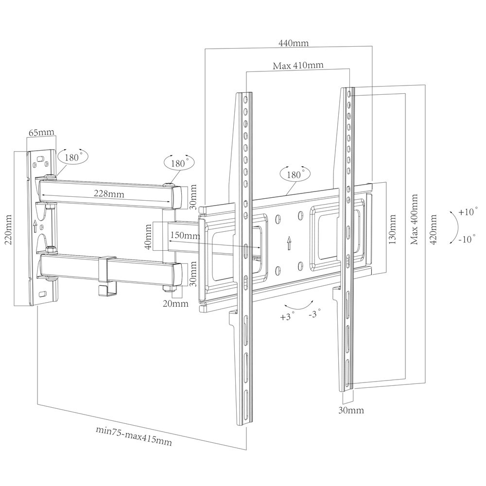 Produktabbildung Nr. 5: Support mural B-SN 400 pivotant, inclinable, noir