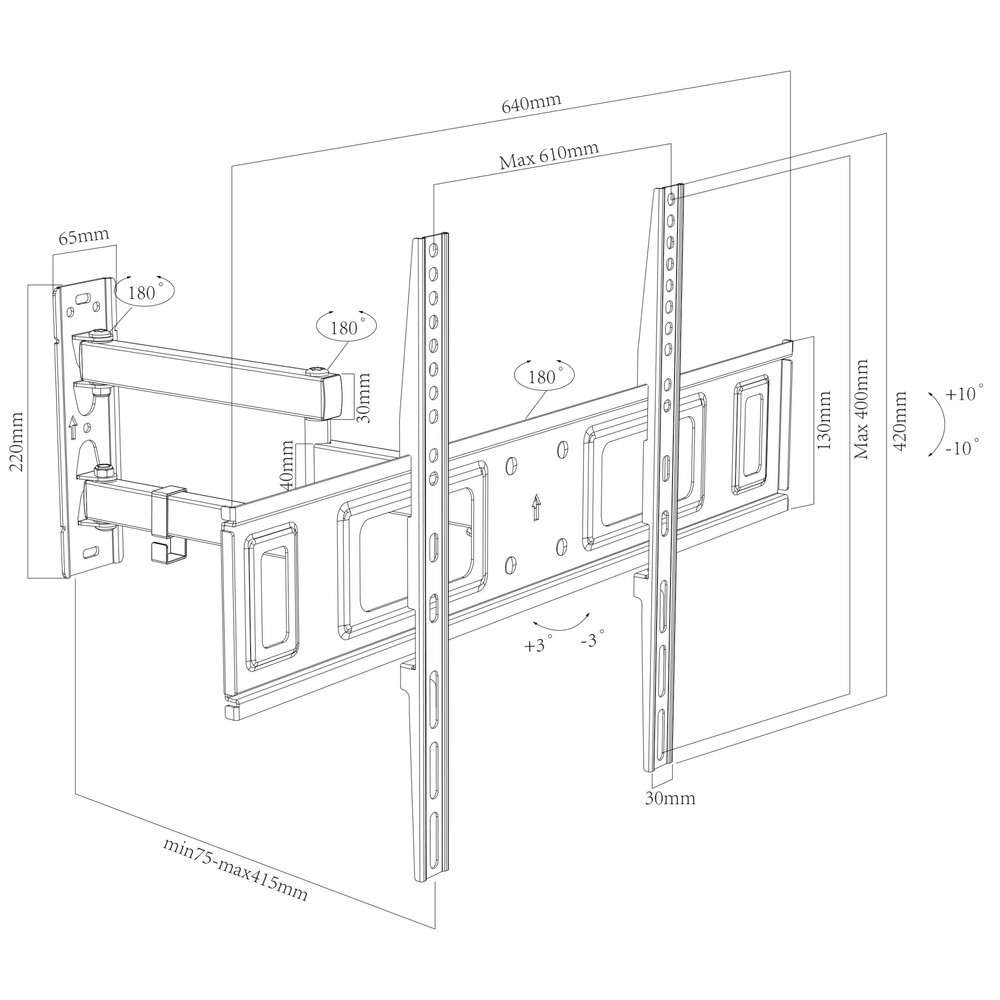 Produktabbildung Nr. 5: Support mural B-SN 600 pivotant, inclinable, noir
