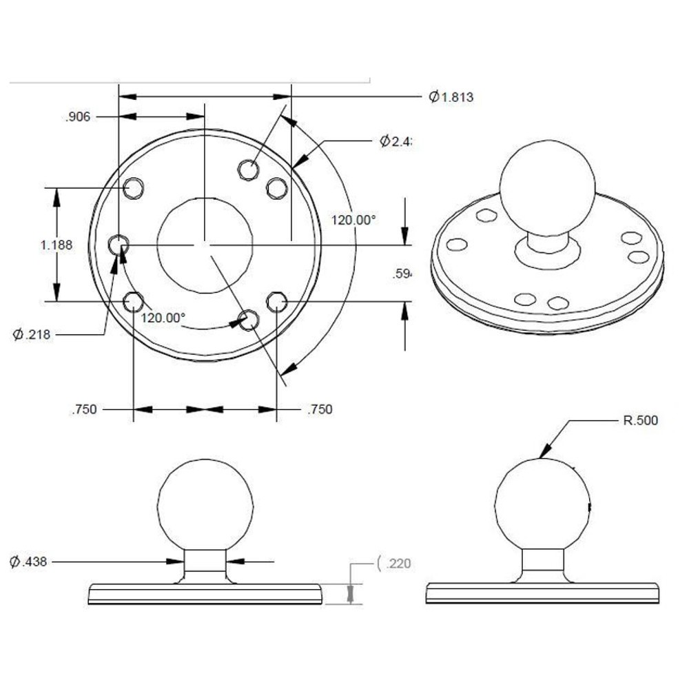 Produktabbildung Nr. 3: RAM Mounts Plaque de base ronde B-Ball Diamètre 63,5 mm Pas d'AMPS