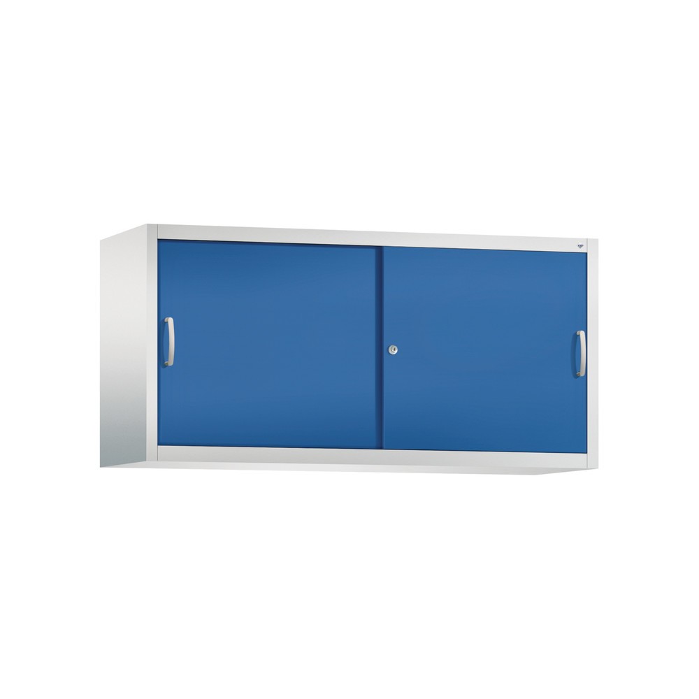 Produktabbildung Nr. 1: Surmeuble pour armoire à portes coulissantes d’atelier C+P, 2 tablettes, H x l x P 790 x 1 600 x 500 mm, cloison de séparation, gris clair, bleu gentiane