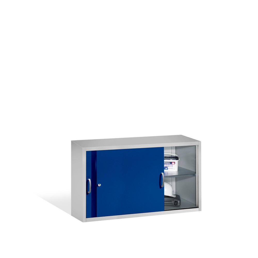 Produktabbildung Nr. 3: Surmeuble pour armoire à portes coulissantes d’atelier C+P, 2 tablettes, H x l x P 790 x 1 600 x 500 mm, cloison de séparation, gris clair, bleu gentiane