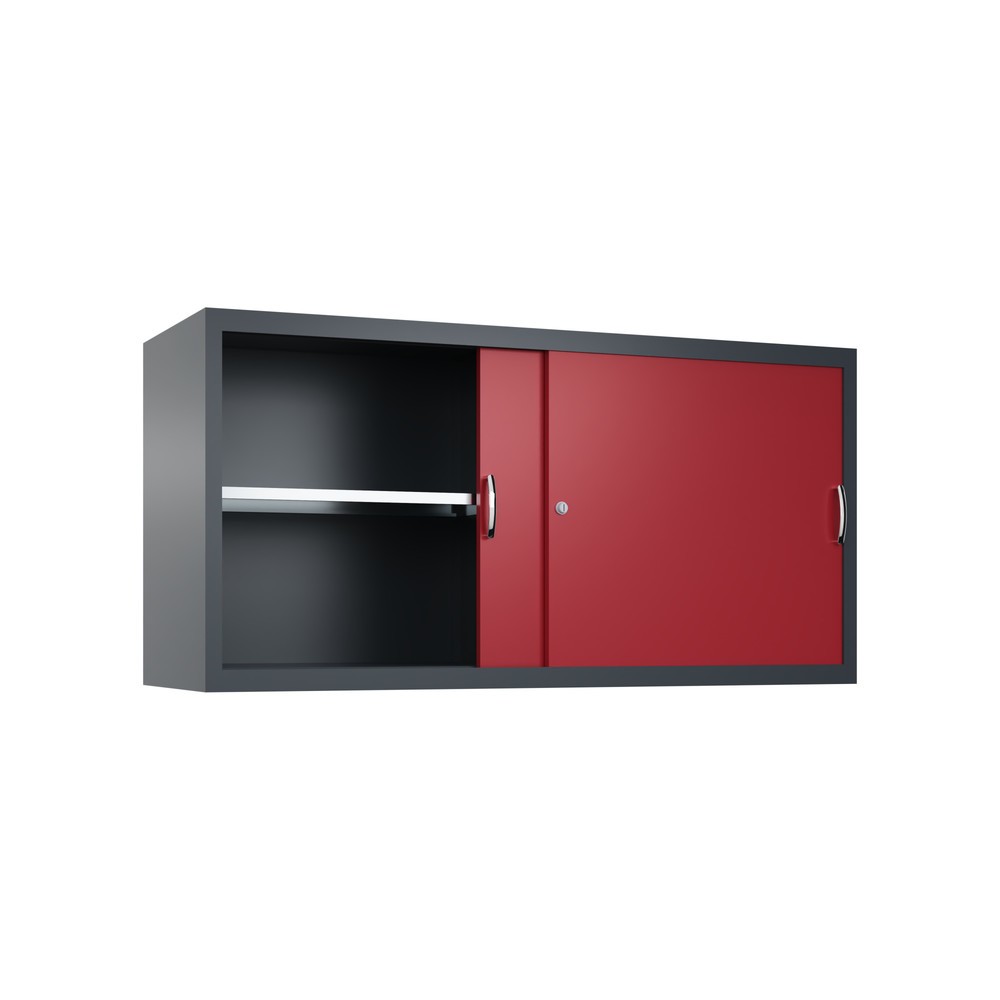 N° de l'image du produit 2 : Surmeuble pour armoire à portes coulissantes d’atelier C+P, 2 tablettes, H x l x P 790 x 1 600 x 500 mm, cloison de séparation, gris anthracite, rouge rubis