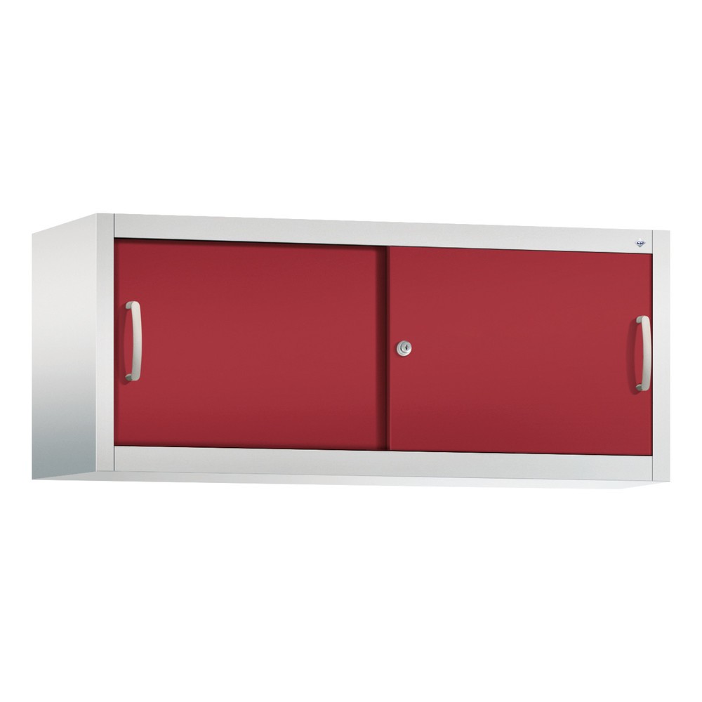 N° de l'image du produit 1 : Surmeuble pour armoire à portes coulissantes d’atelier C+P, H x l x P 500 x 1 200 x 400 mm, gris clair, rouge rubis